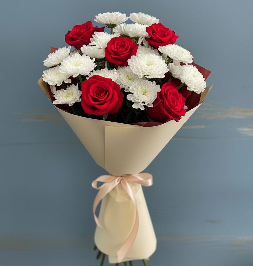 Букет цветов из: Розы и Хризантемы в Кулешовке