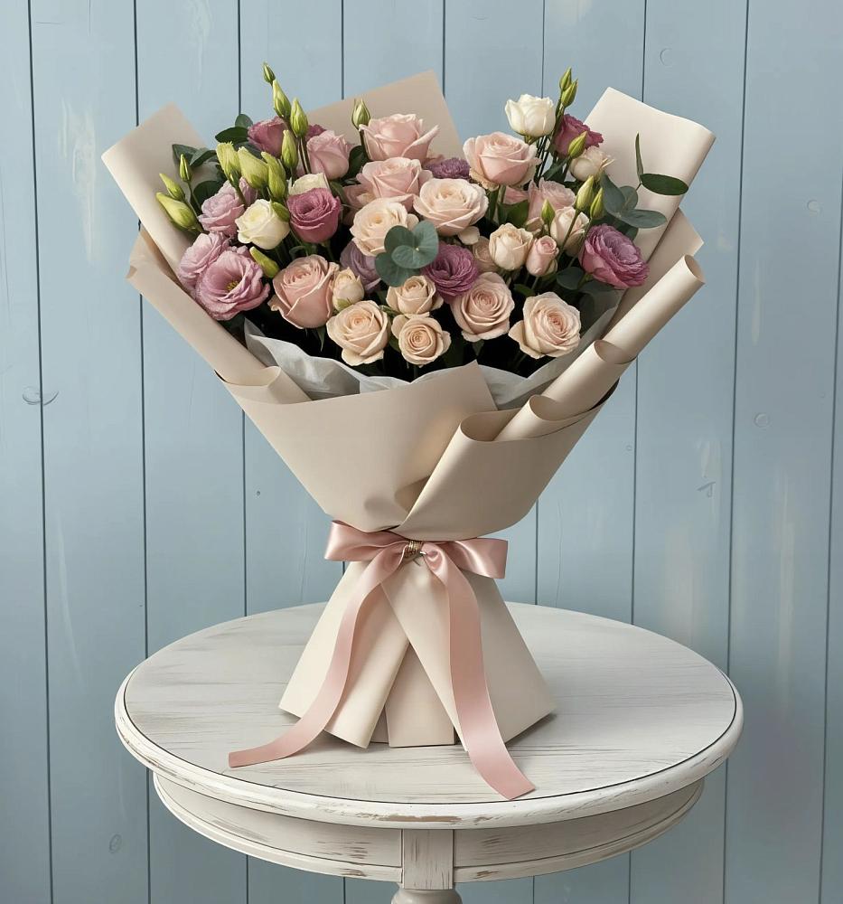 Букет цветов из: Розы и Лизиантусы в Кулешовке