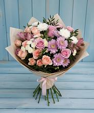 Букет цветов из:  Хризантемы, Розы и Альстромерии в Кулешовке