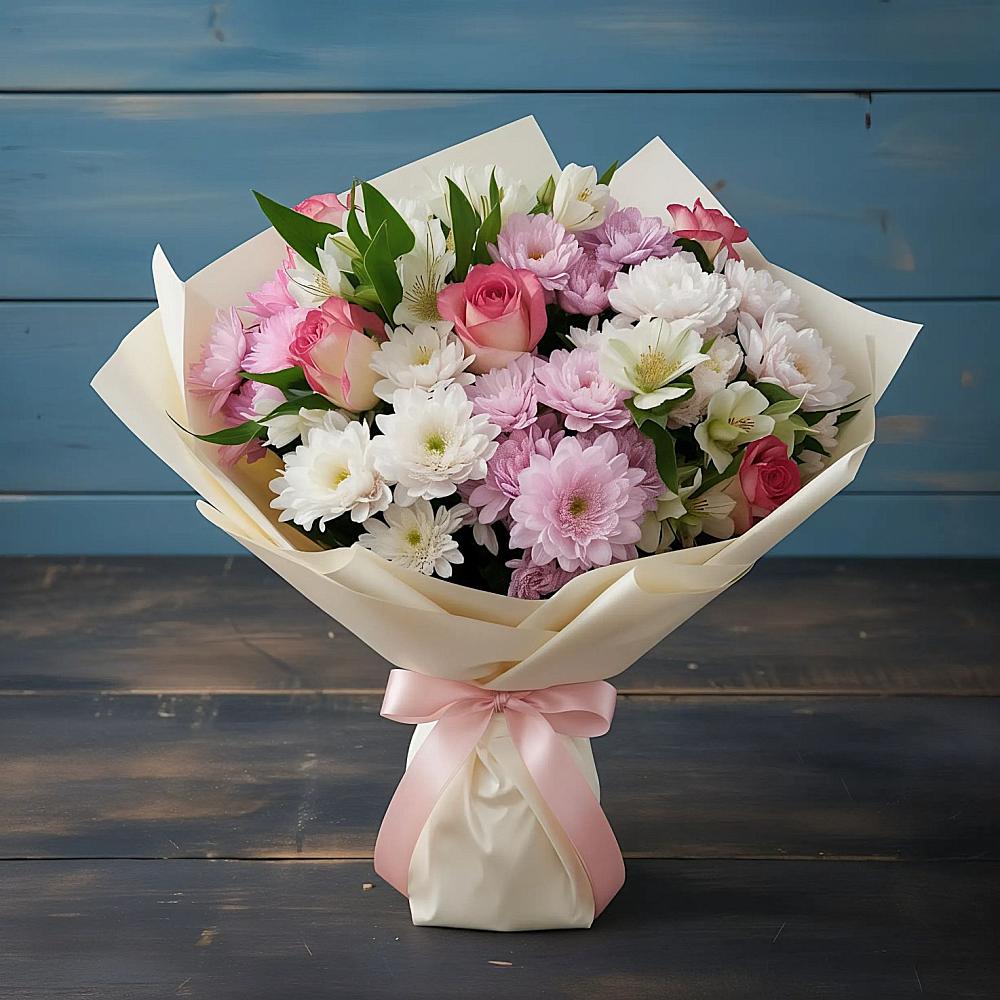 Букет цветов из: Хризантемы, Альстромерии и Розы в Кулешовке